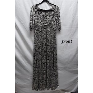 Y2K Lapis cream black Sq neck short sleeve empire waist Maxi dress Med